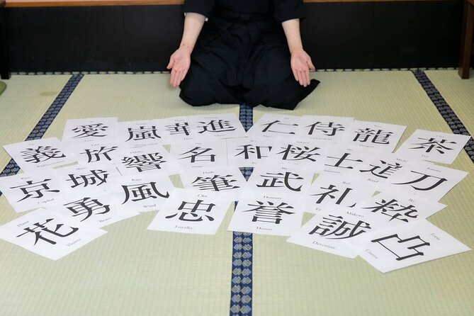Learning Zen of Japanese Calligraphy in kimono near Osaka Castle - Choosing a kanji with a personal meaning